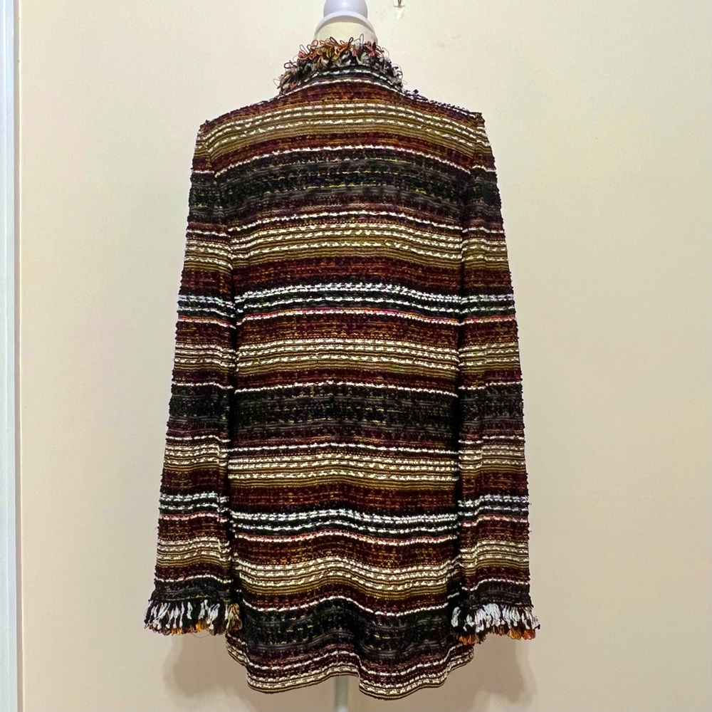 St. John Multicolored Long Cardigan Fringe Detail Quiet Luxury Timeless Elegance - Picture 10 of 12